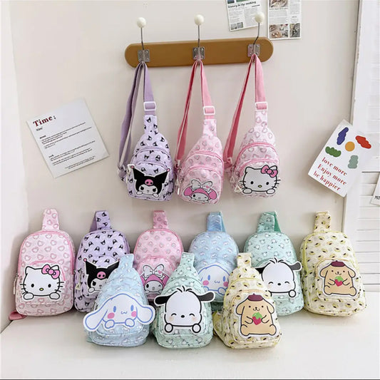 Sanrio Printing Chest Bag Cute Cartoon Shoulder Bag Children's Handbags Purse Casual Tote Coin Pouch Backpack for Boys and Girls